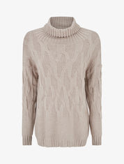 Pull ample à col roulé en maille texturée - Taupe - 1