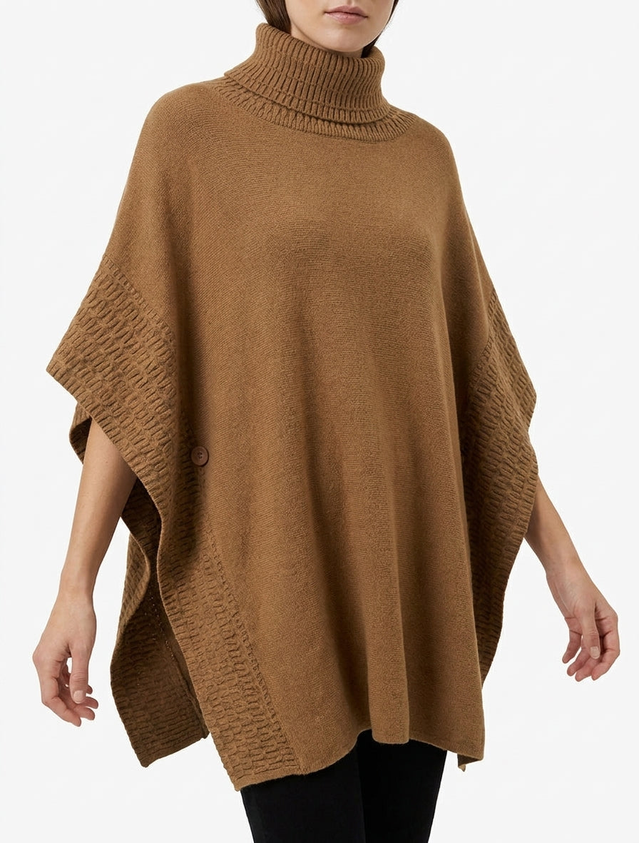 Poncho ampio a collo alto in maglia fantasia - Chameau
