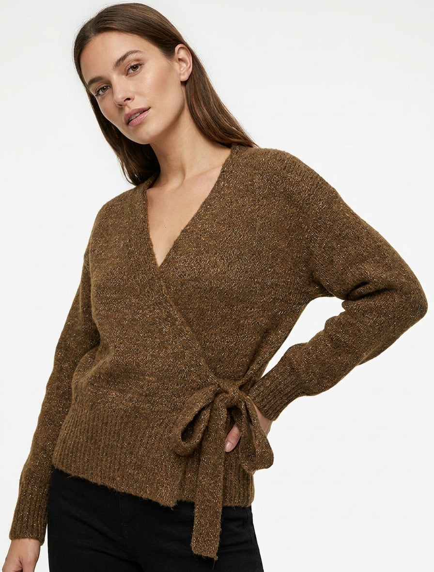 Top incrociato in lana mista iridescente - Marrone