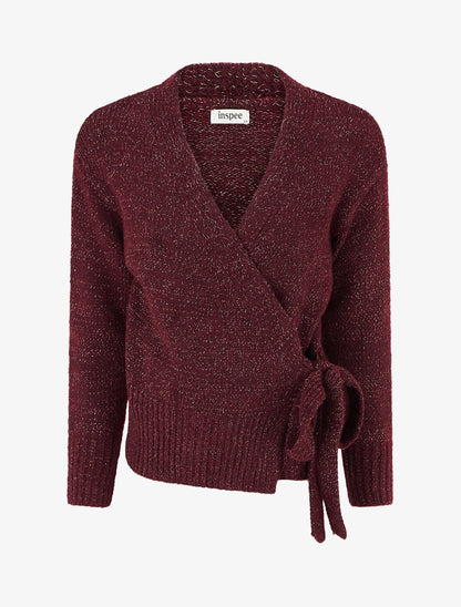 Pull cache-coeur en laine mélangée irisée - Lie de vin - 1