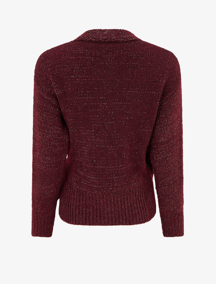 Pull cache-coeur en laine mélangée irisée - Lie de vin - 2