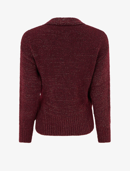Pull cache-coeur en laine mélangée irisée - Lie de vin - 2
