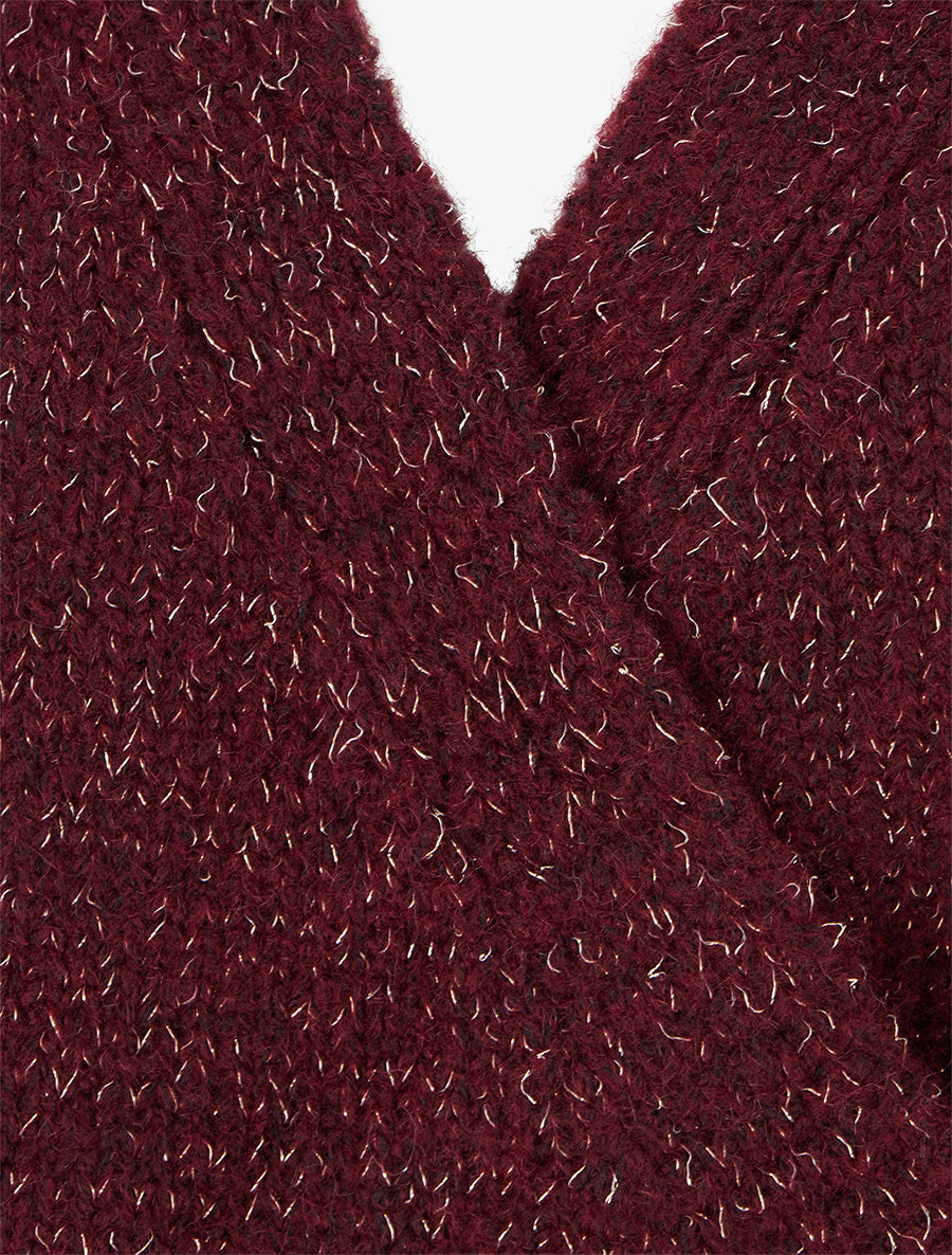 Pull cache-coeur en laine mélangée irisée - Lie de vin - 3
