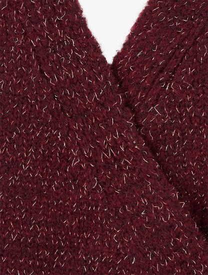 Pull cache-coeur en laine mélangée irisée - Lie de vin - 3