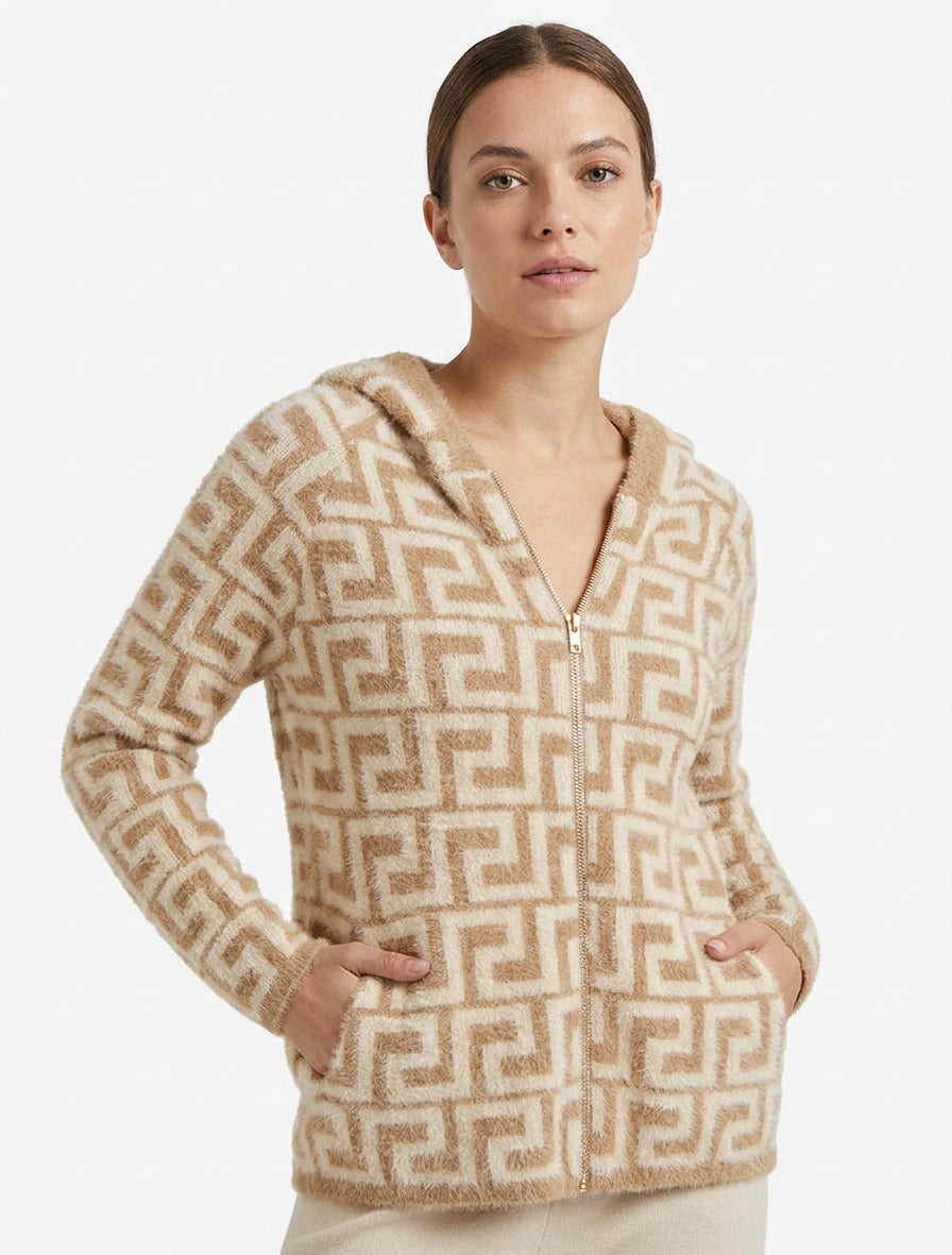 Felpa con cappuccio in maglia soffice con stampa grafica - Chameau