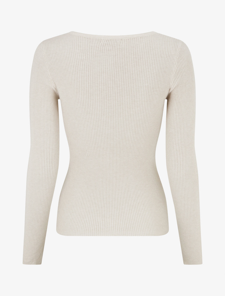 Pull ajusté et côtelé à col tunisien - Beige - 2