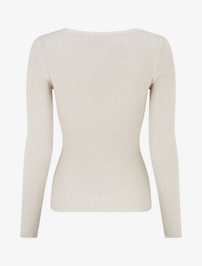 Pull ajusté et côtelé à col tunisien - Beige - 2