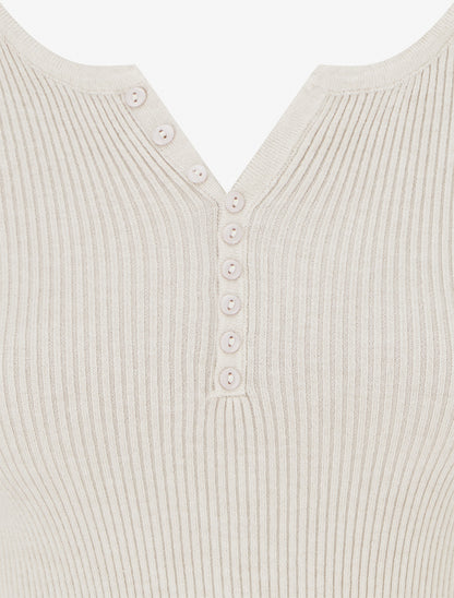 Pull ajusté et côtelé à col tunisien - Beige - 3
