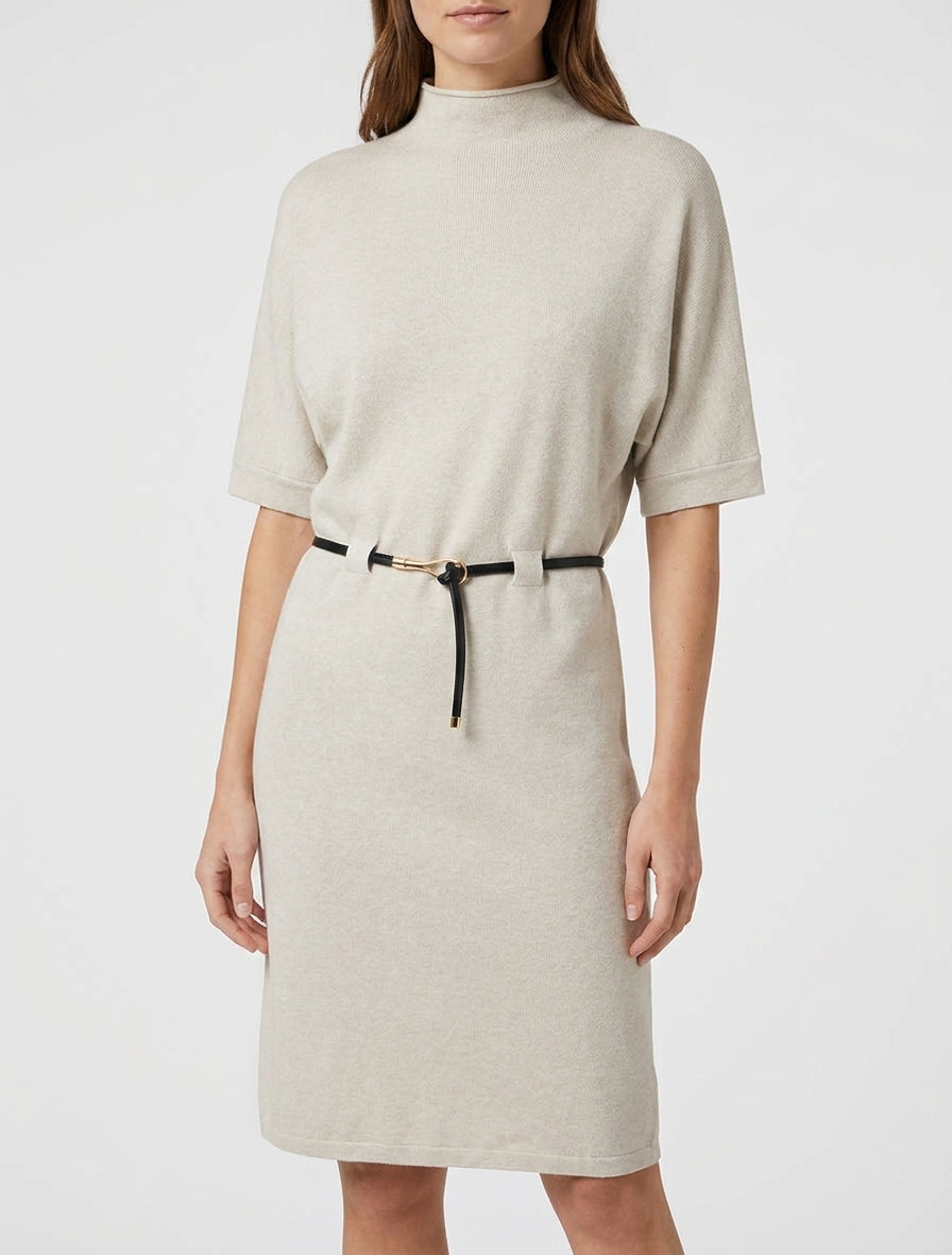 Abito maglione dritto e cinturato - Beige