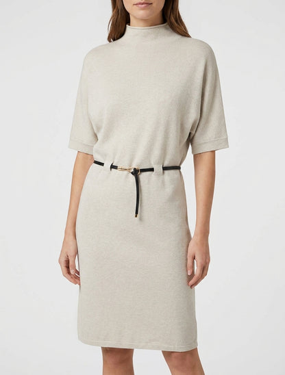 Abito maglione dritto e cinturato - Beige