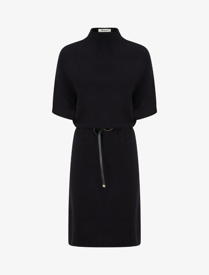 Robe pull droite et ceinturée - Noir - 1
