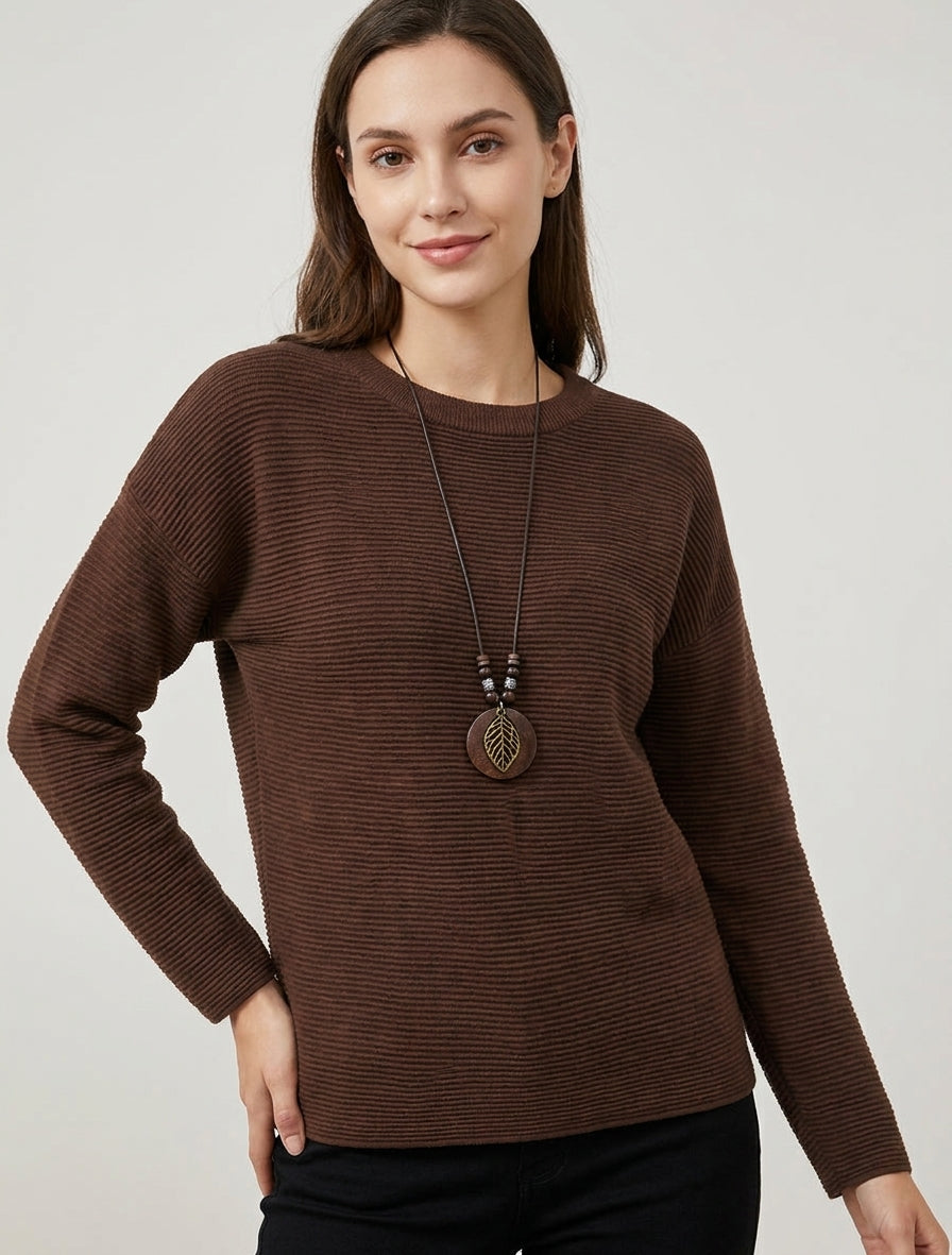 Maglione dritto in maglia a coste - Marrone