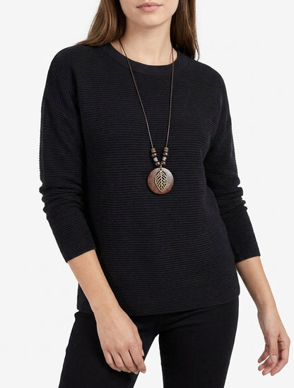 Maglione dritto in maglia a coste - Nero