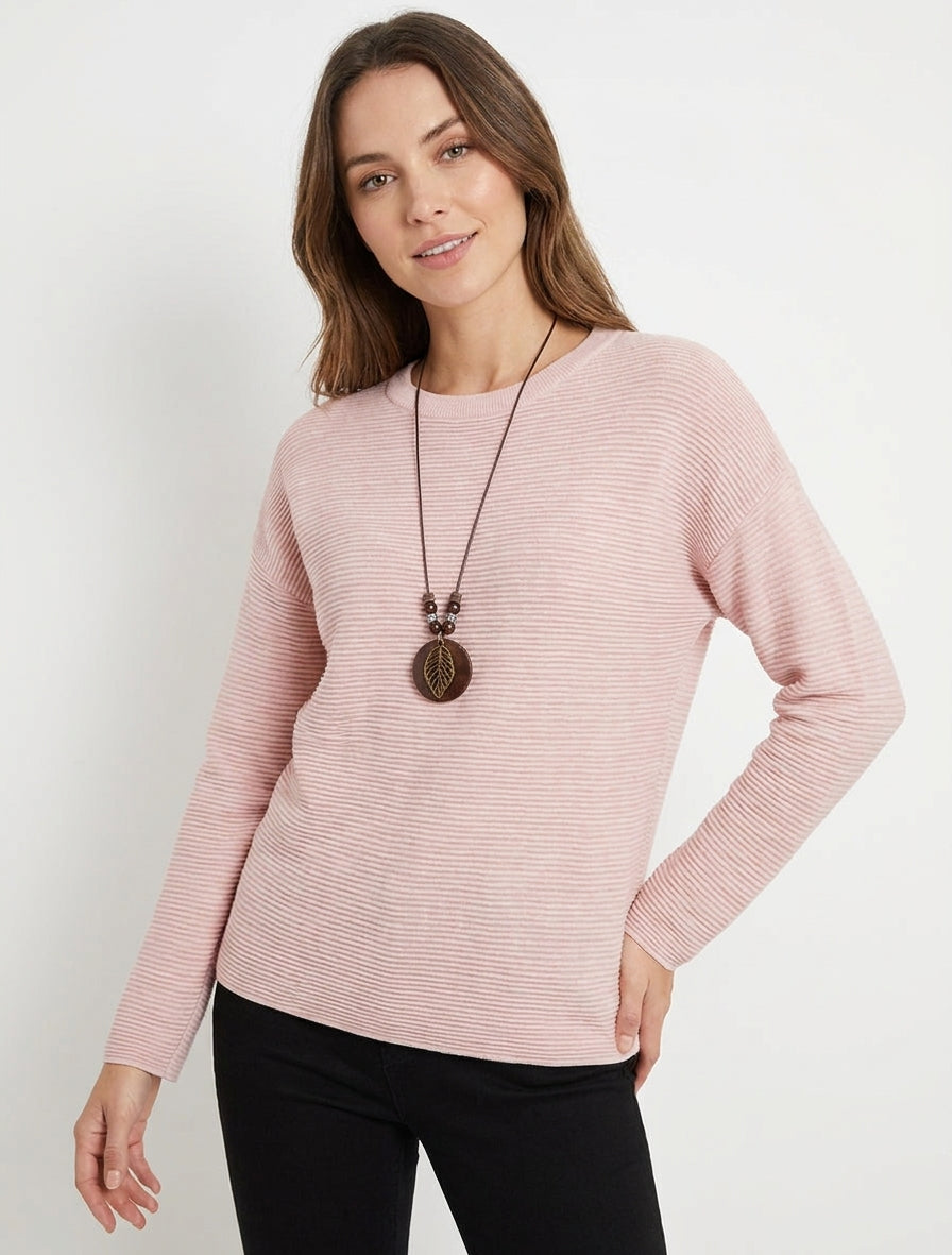 Maglione dritto in maglia a coste - Rosa