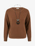Pull droit en maille stylisée à col rond - Camel - 1