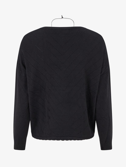 Pull droit en maille stylisée à col rond - Noir - 2