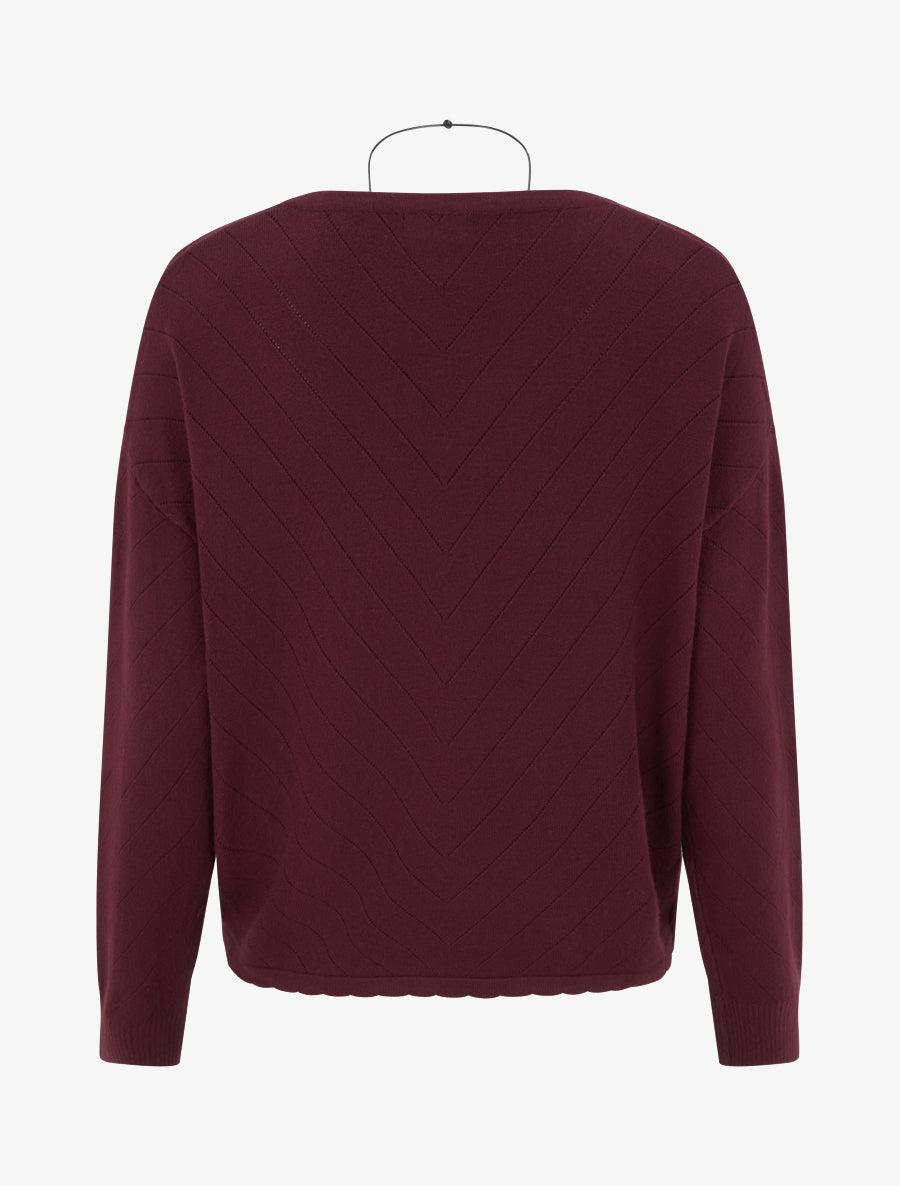 Pull droit en maille stylisée à col rond - Lie de vin - 2