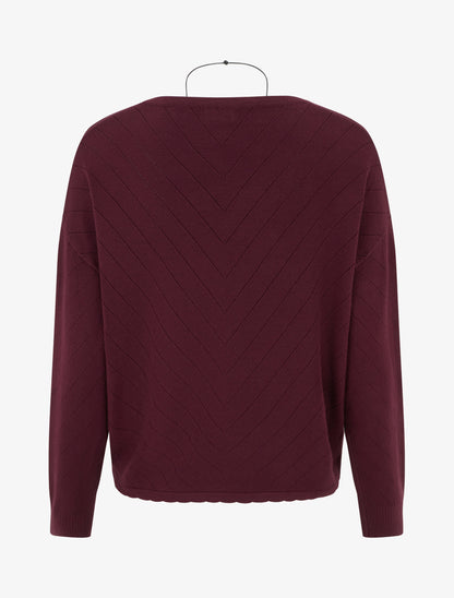 Pull droit en maille stylisée à col rond - Lie de vin - 2