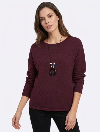 Maglione dritto in maglia stilizzata con collo rotondo - Feccia di vino