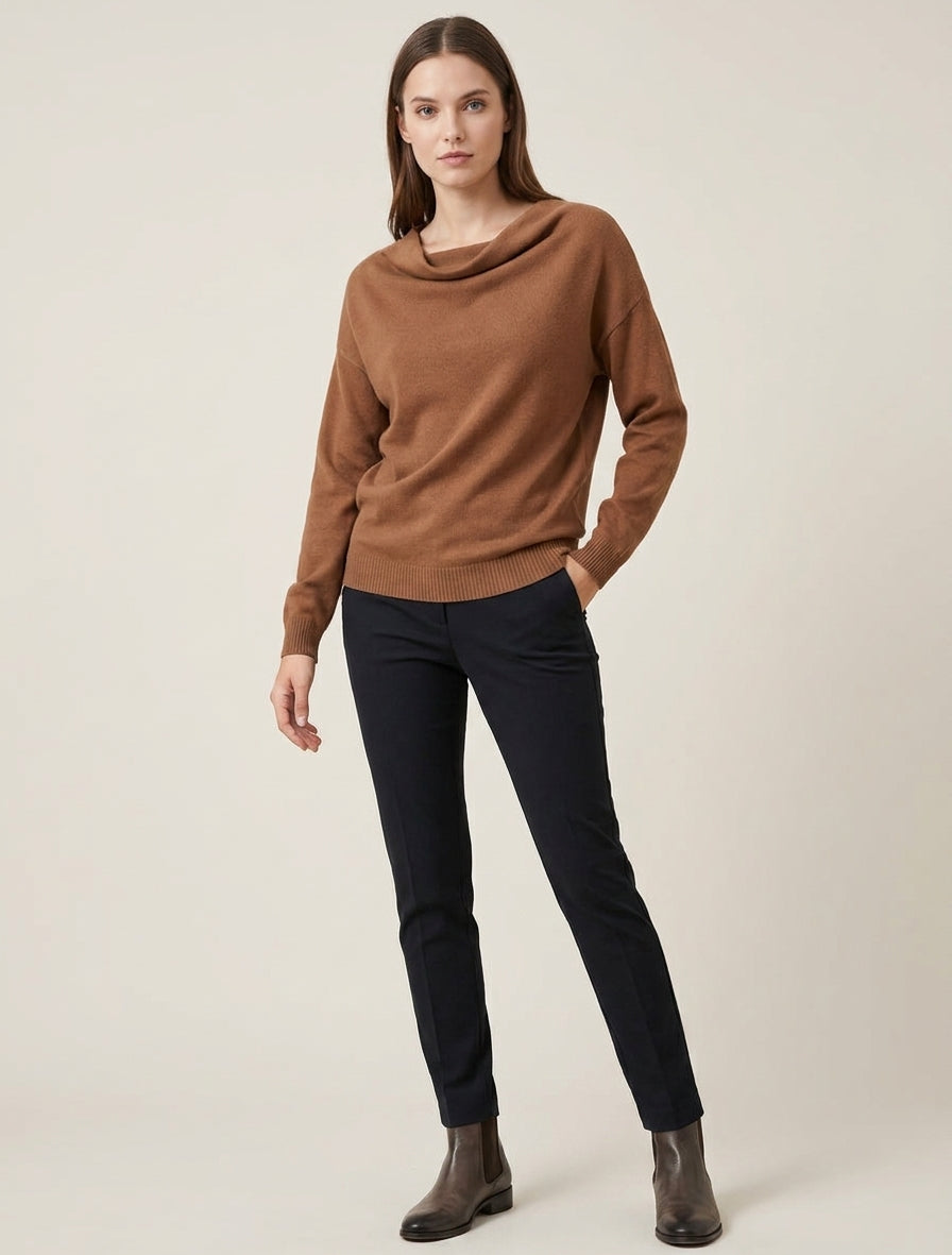 Maglia dritta con collo a cascata - Chameau