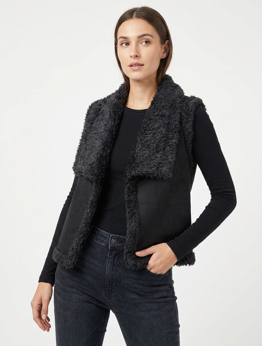 Gilet effetto camoscio - Nero