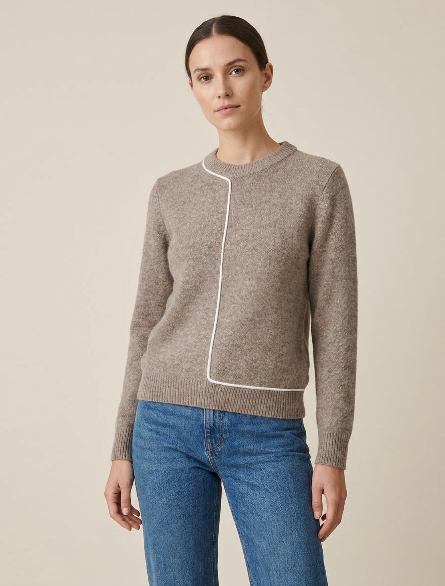 Maglione in misto lana con collo rotondo e bordo a contrasto. - Talpa
