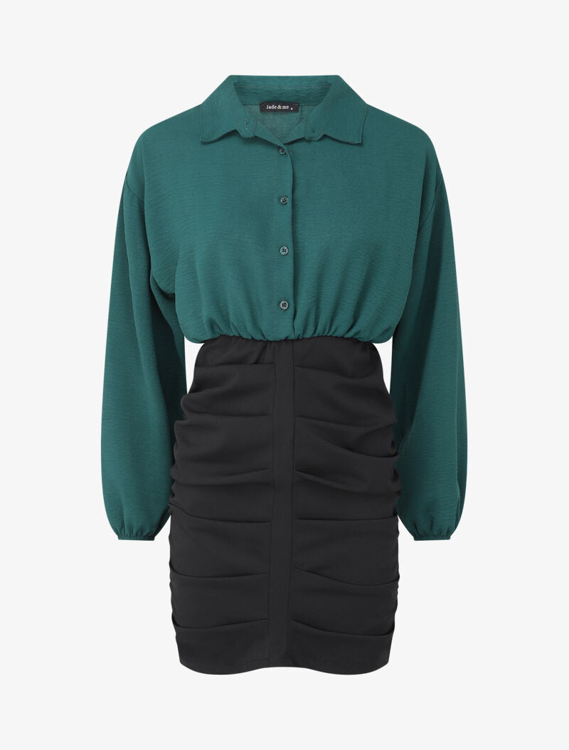 Robe moulante à fronces - Vert/noir - 1