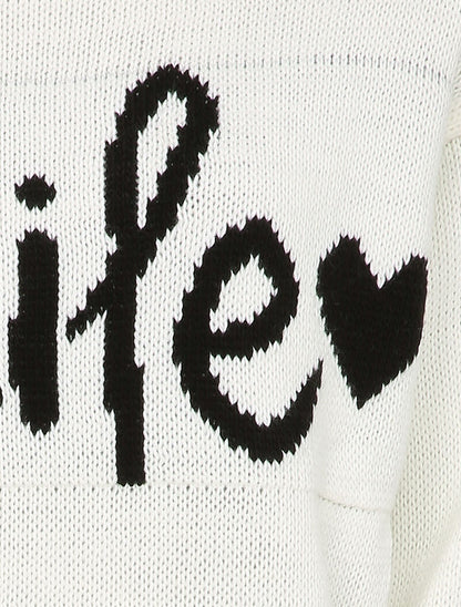Pull à message et motif coeur - Blanc - 3