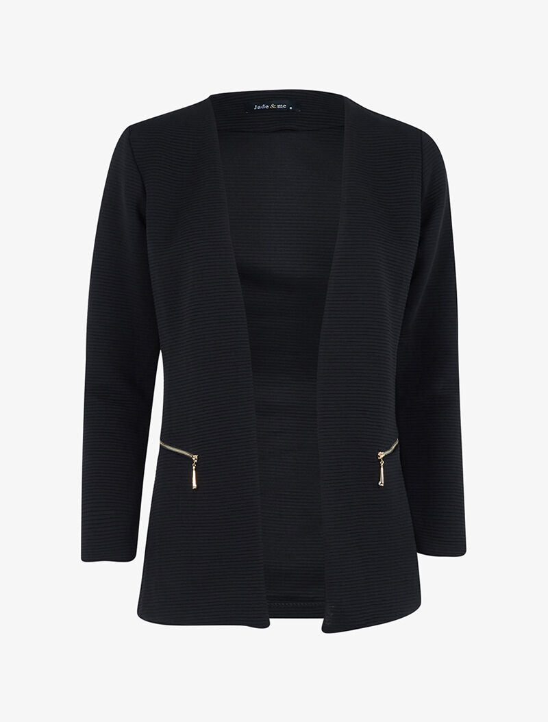 Veste effet rayé à zips - Noir - 1