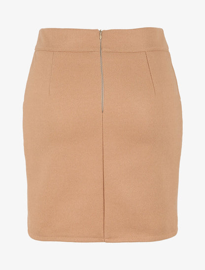 Jupe en laine mélangée à boutons stylisés - Camel - 2