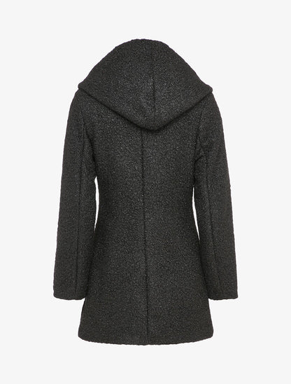 Manteau à capuche et zip effet laine bouclée - Noir - 2