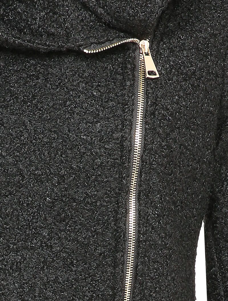 Manteau à capuche et zip effet laine bouclée - Noir - 3