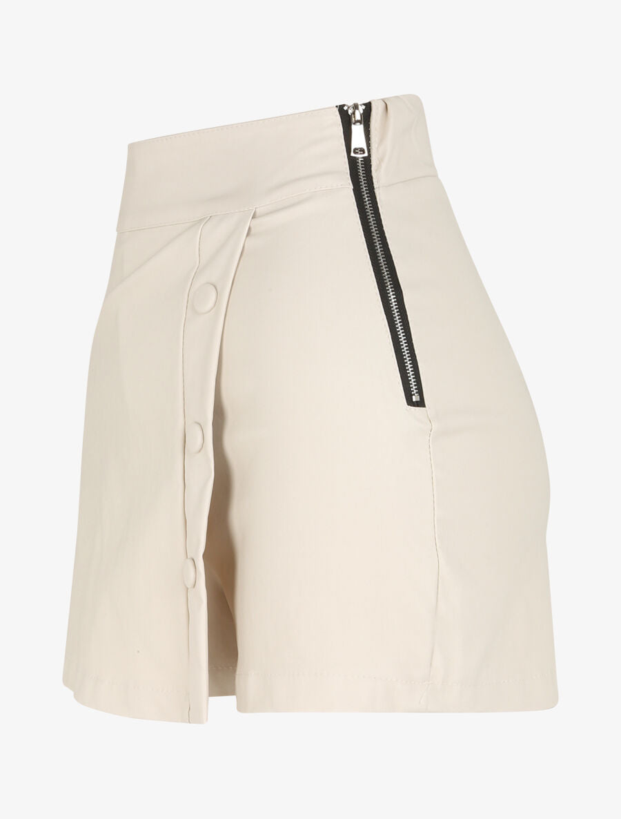 Jupe-short à taille haute enduit - Beige - 4