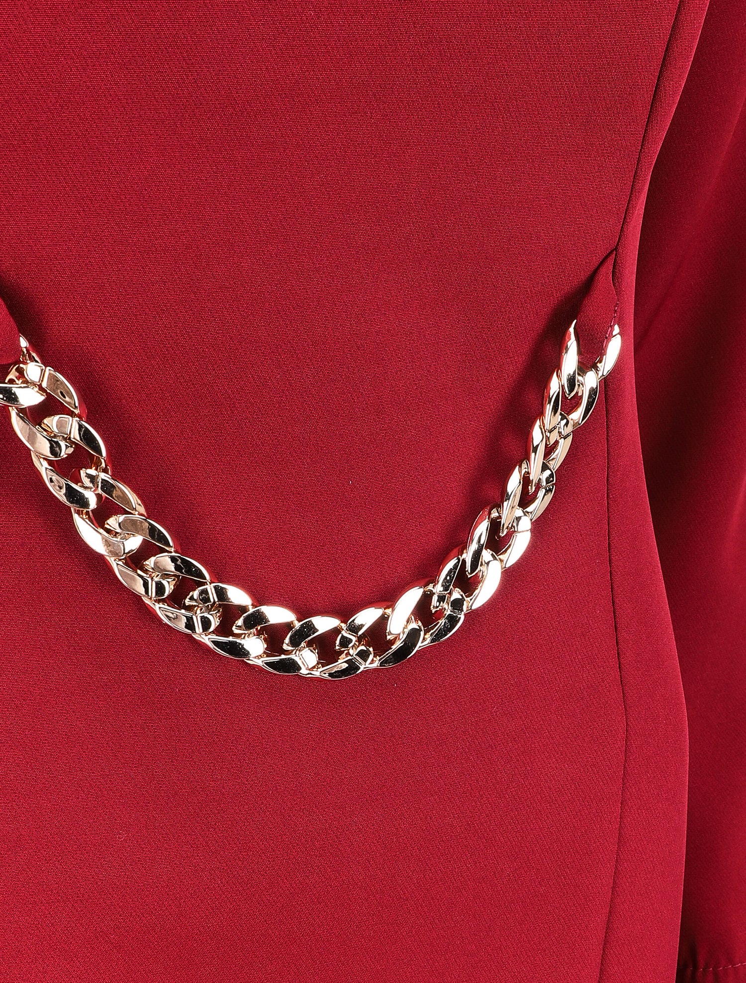 Robe ajustée à col fendu et détail chaîne - Bordeaux - 3