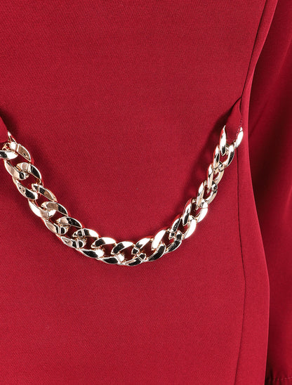 Robe ajustée à col fendu et détail chaîne - Bordeaux - 3