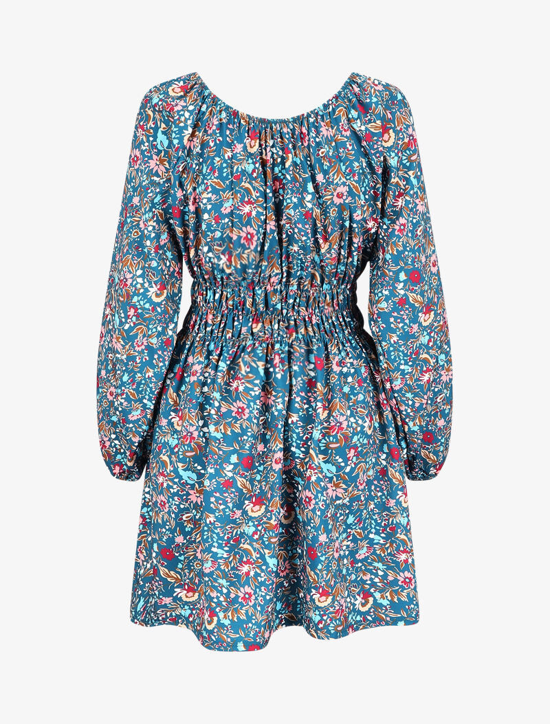 Robe patineuse à imprimé fleuri - Bleu canard - 2
