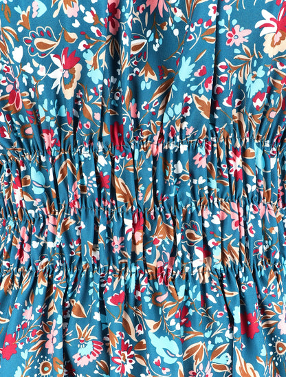 Robe patineuse à imprimé fleuri - Bleu canard - 3