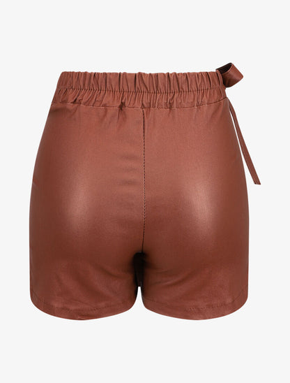 Short style jupe portefeuille en simili - Marron - 2