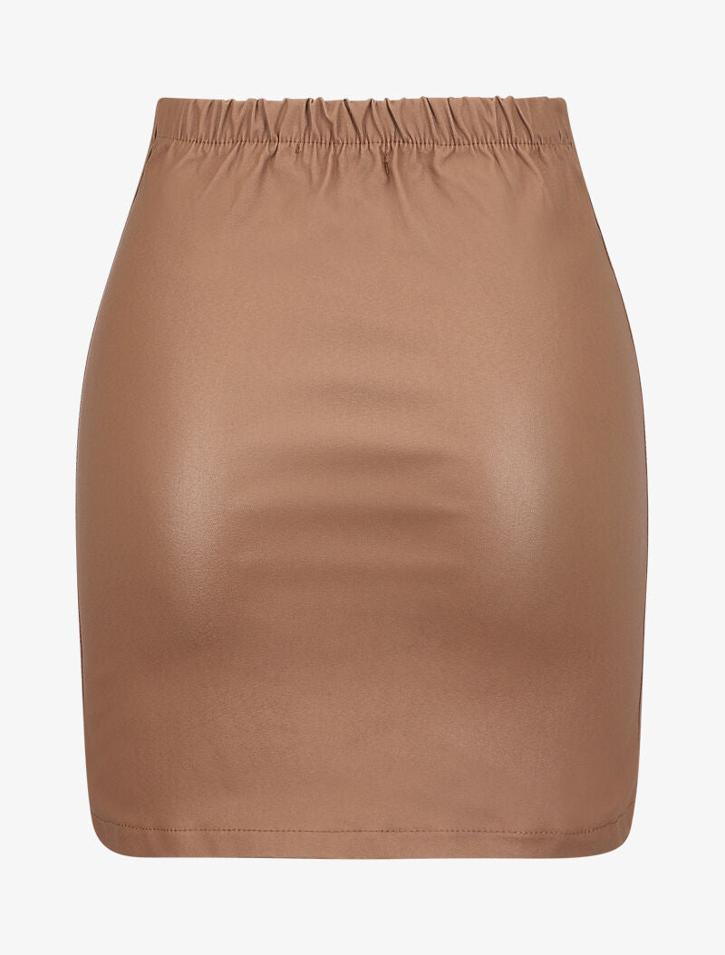 Mini-jupe en simili à lacets - Camel - 2