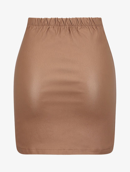 Mini-jupe en simili à lacets - Camel - 2