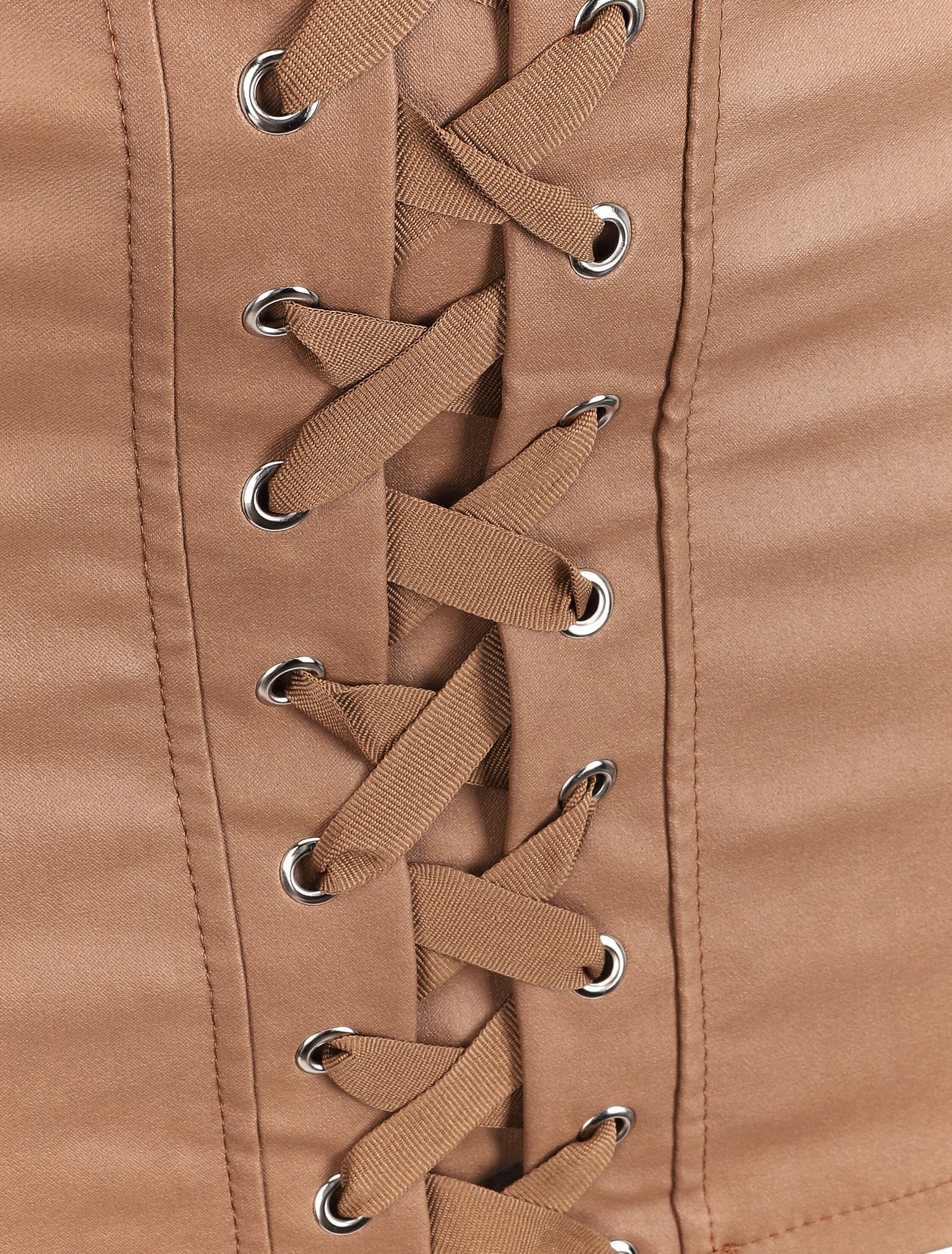 Mini-jupe en simili à lacets - Camel - 3