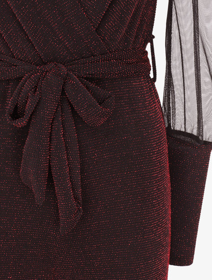 Combinaison flare à manches en tulle - Bordeaux - 3