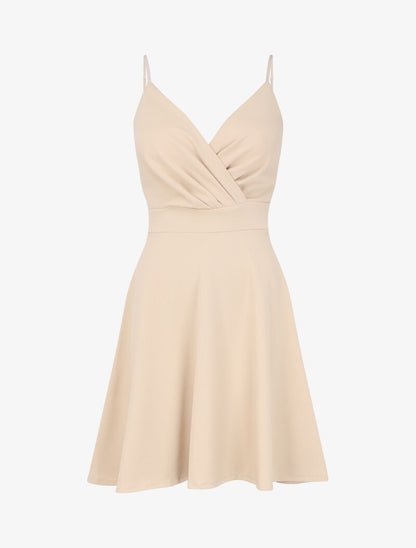 Robe patineuse à col cache-coeur - Beige - 4