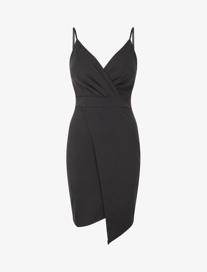 Robe cache-coeur asymétrique à fines bretelles - Noir - 1