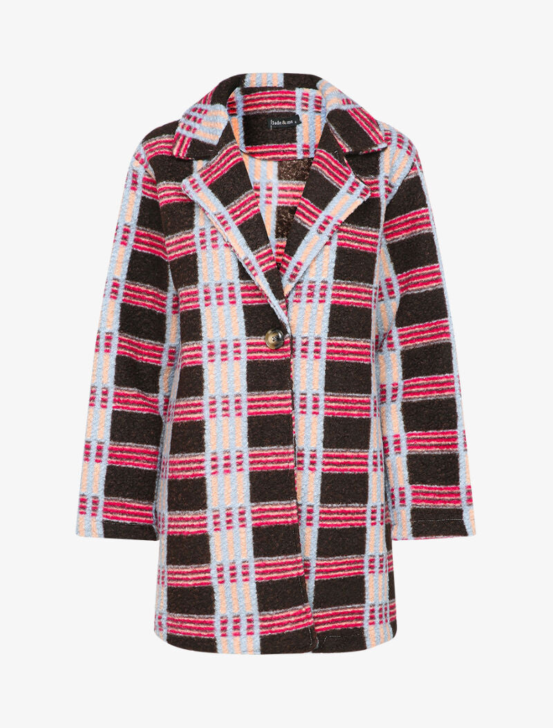 Manteau mi-long à carreaux - Marron/fuschia - 1