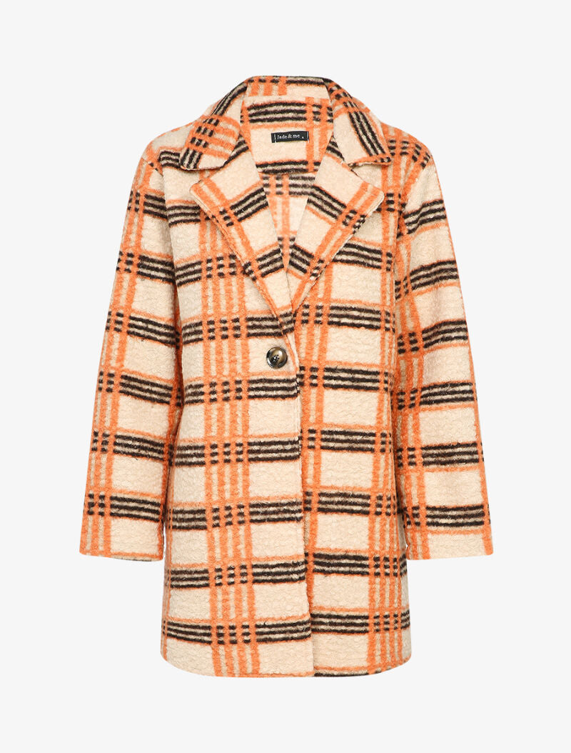 Manteau mi-long à carreaux - Orange/beige - 1