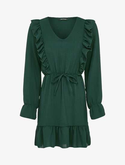Robe patineuse à épaules et bords volantés - Vert sapin - 4