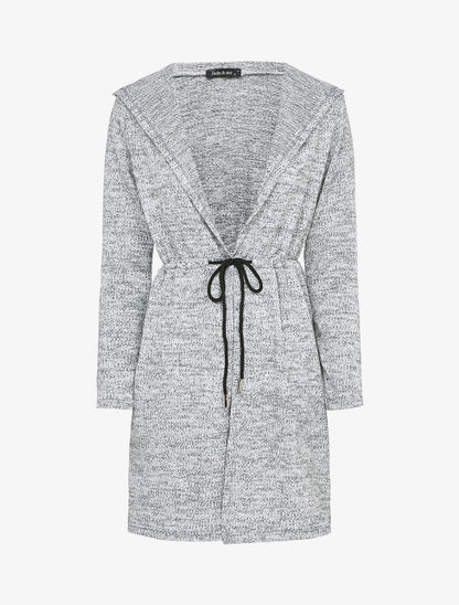 Gilet à capuche à liens à nouer - Gris chiné - 1