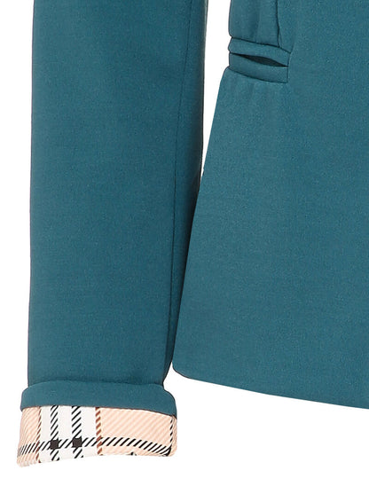Veste à manches à revers imprimé carreaux - Bleu canard - 3