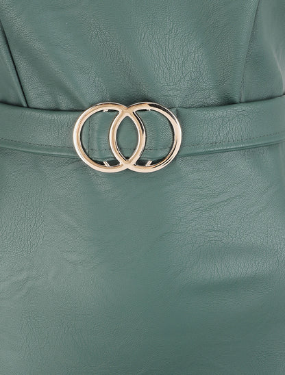 Robe en simili à taille marquée - Vert bouteille - 3